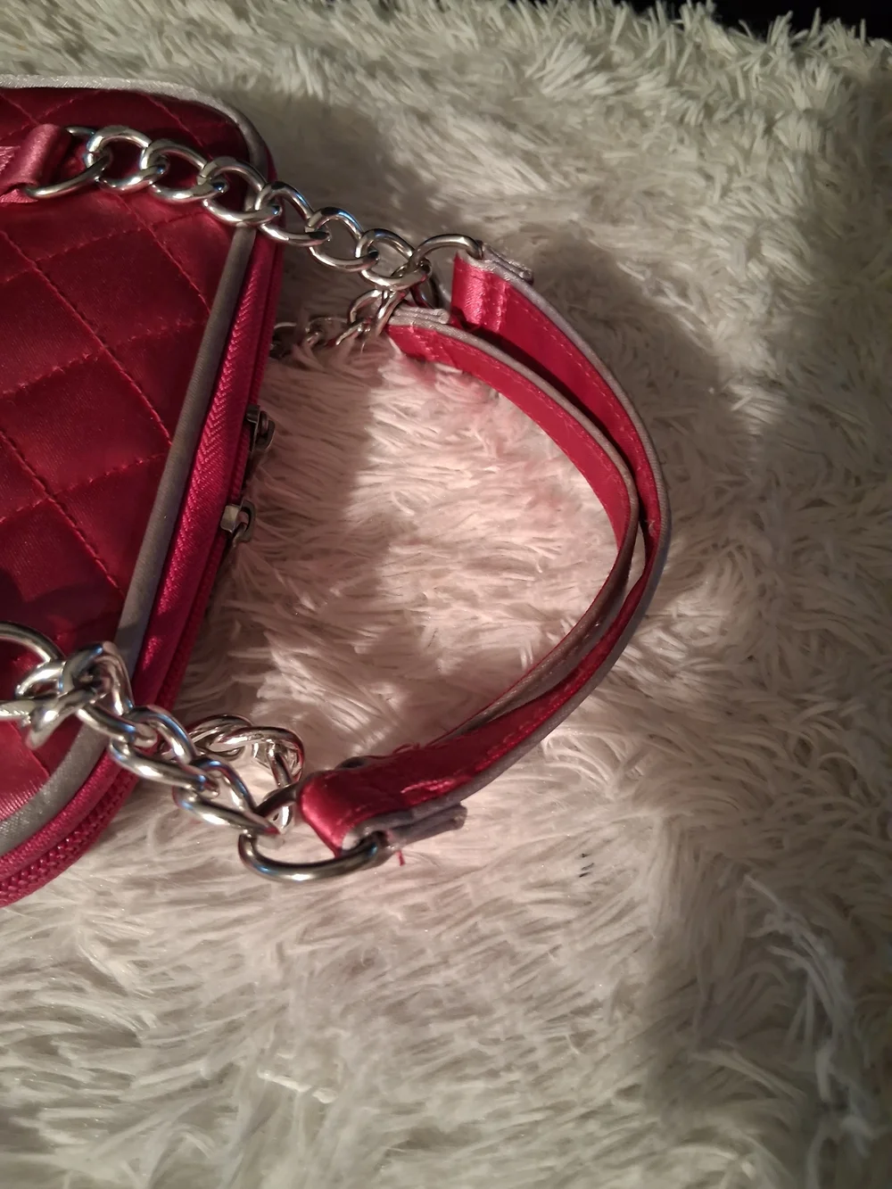 Quilted Pink Jewelry  Bag with Chain Detail